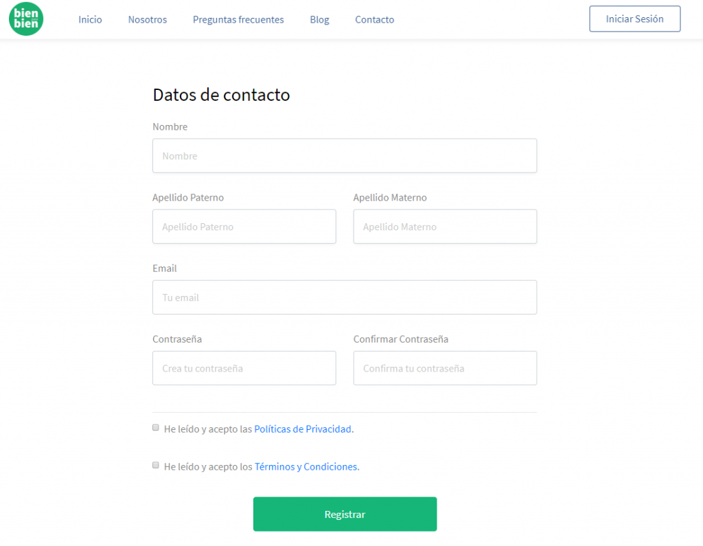 formulario de promotores Bien para Bien